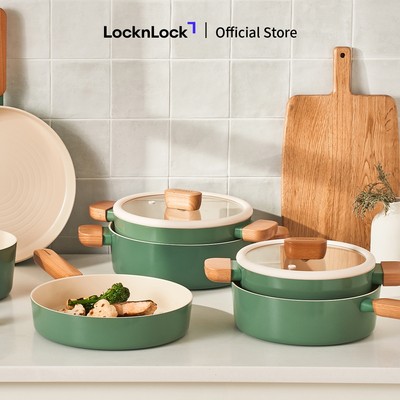 Nồi chống dính LocknLock Suit Sage IH phủ sứ ceramic dùng được bếp từ, bếp gas, bếp hồng ngoại và bếp điện