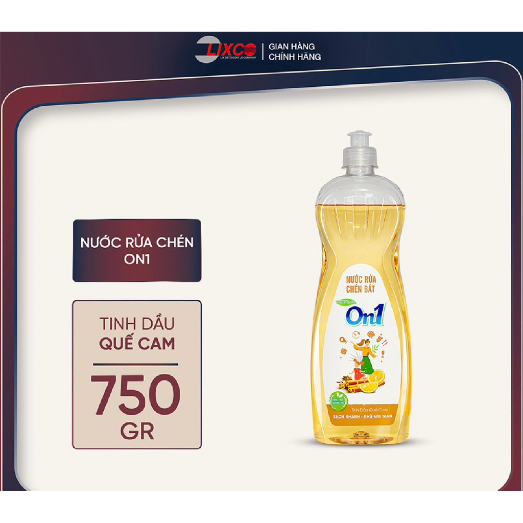 Nước rửa chén On1 750ml mùi quế cam– Sạch dầu mỡ, khử mùi tanh, an toàn da tay