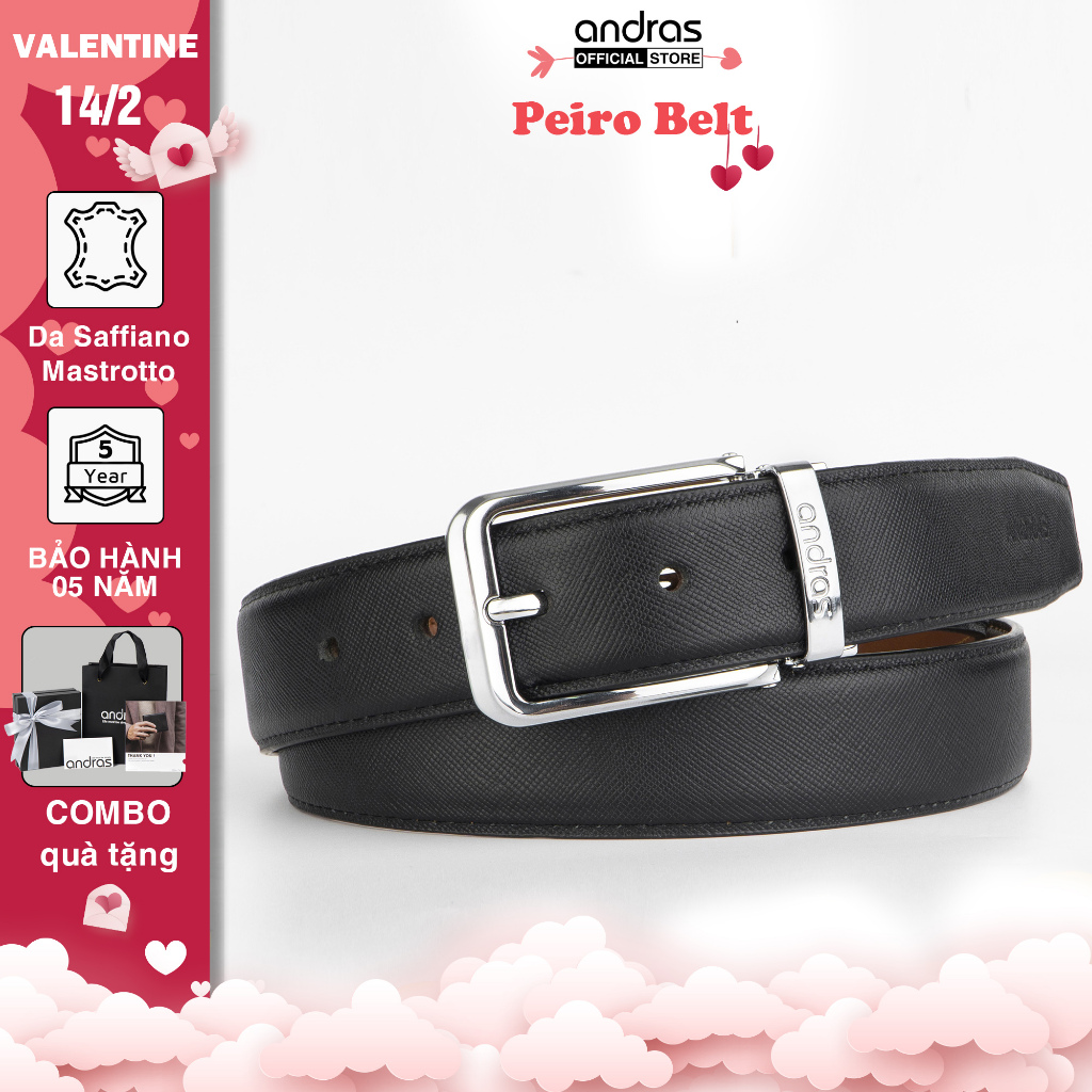 Thắt lưng da nam Piero Belt da bò thật vân Saffiano dây lưng khóa kim đúc Andras cao cấp - TL01