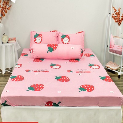 Bộ Ga Và 2 Vỏ Gối Nằm Poly Cotton Mẫu Dâu nhật Cực Đẹp - Kích thước M2/M6/M8/2M2