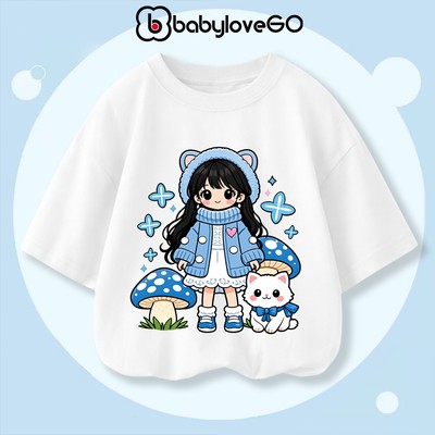 Áo thun bé gái form rộng tay lỡ BabyloveGO áo thun cho bé in hình độc đáo chất Cotton Premium mềm mịn thấm hút mồ hôi