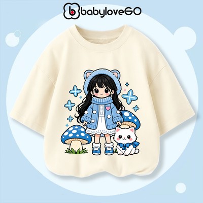 Áo thun cho bé gái tay lỡ dáng rộng BabyloveGO áo Premium Cottoncho bé in hình độc đáo chất mềm mịn thấm hút mồ hôi