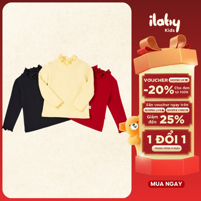 Áo giữ nhiệt cho bé gái ILABY cổ hai tầng bèo chất cotton co dãn 4 chiều 5 màu cho bé 10-35kg [2041]