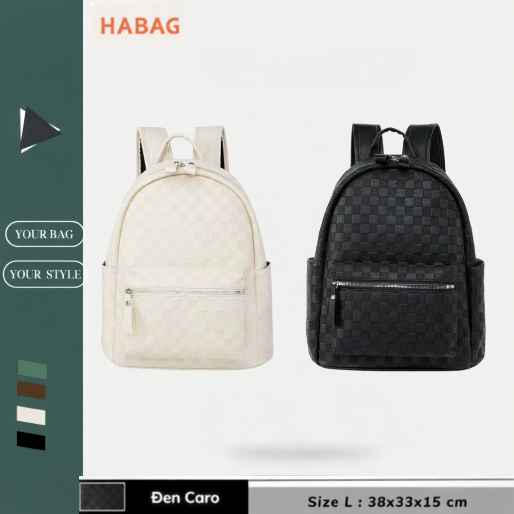 Balo da PU  Hazin đi học đi chơi kiểu dáng Basic cho nam nữ, 38x32x15 cm Backpack da balo BL 661