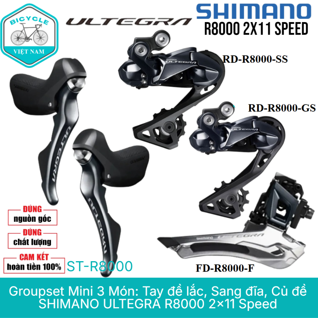 Groupset Mini Xe Đạp 3 Món: Tay đề lắc, Sang đĩa, Củ đề SHIMANO ULTEGRA R8000 2x11 Speed - Hàng Chín