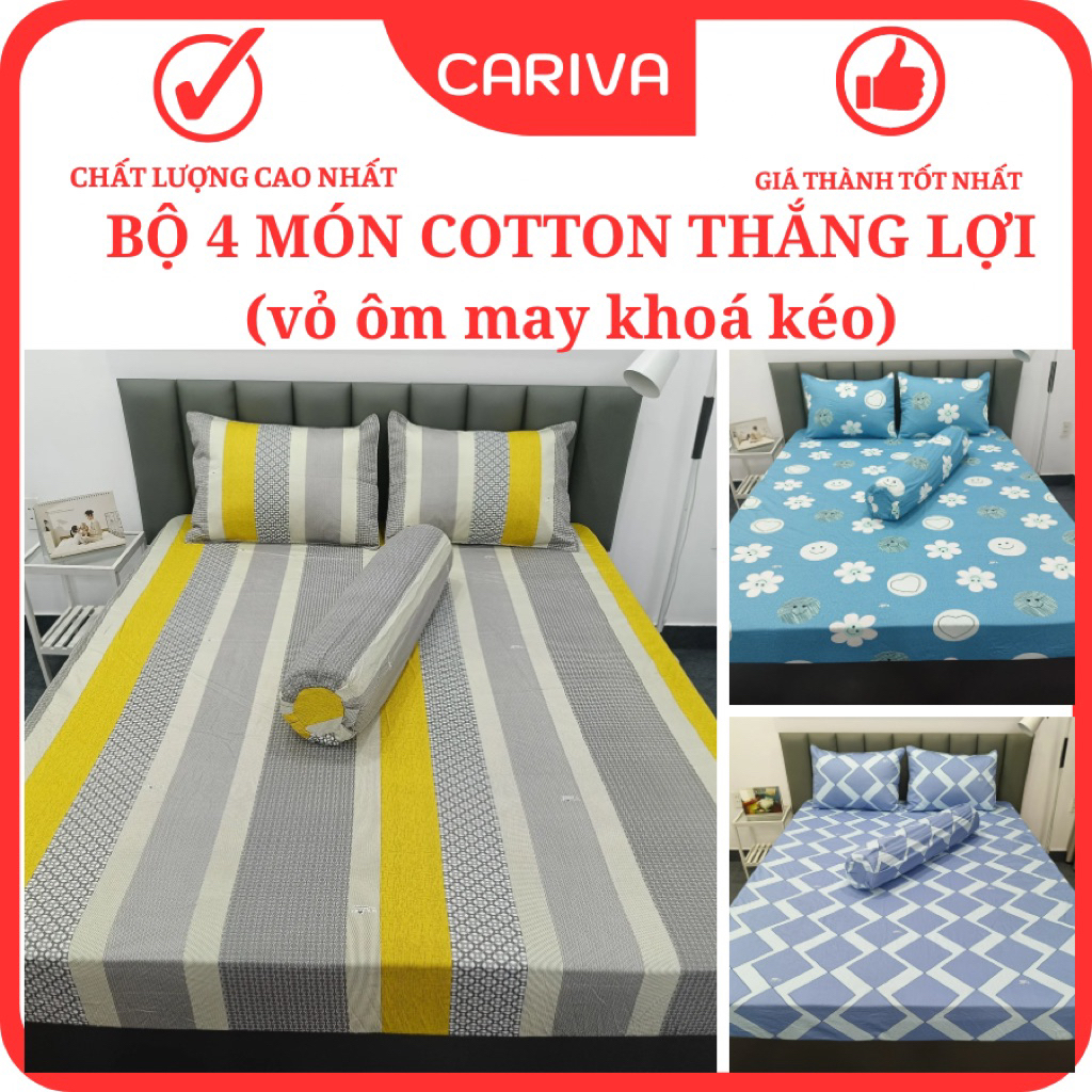 (Vỏ ôm khóa kéo) Bộ Ga Gối, Ga Giường Cotton, Drap Nệm Thắng Lợi Đủ Kích Thước