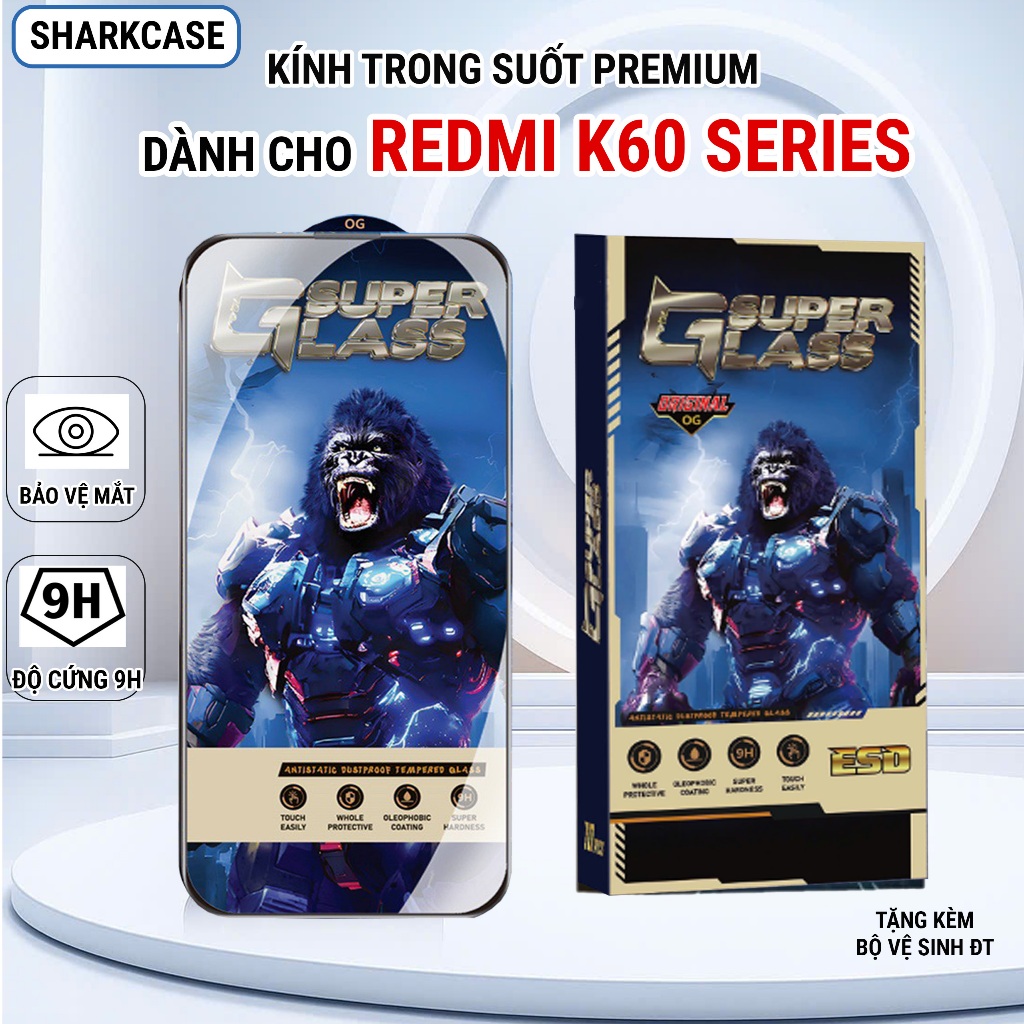 Cường lực Redmi K60, K60 Ultra, K60 Pro 5G trong suốt premium full màn Miếng dán màn hình shark case
