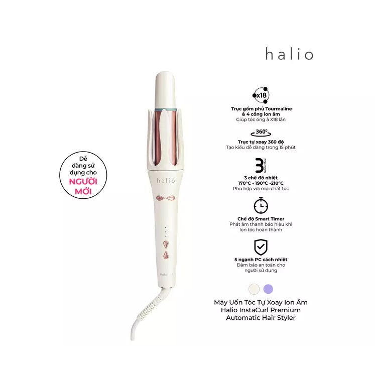 Máy Uốn Tóc Tự Động Xoay Halio InstaCurl Premium Automatic Hair Styler - White