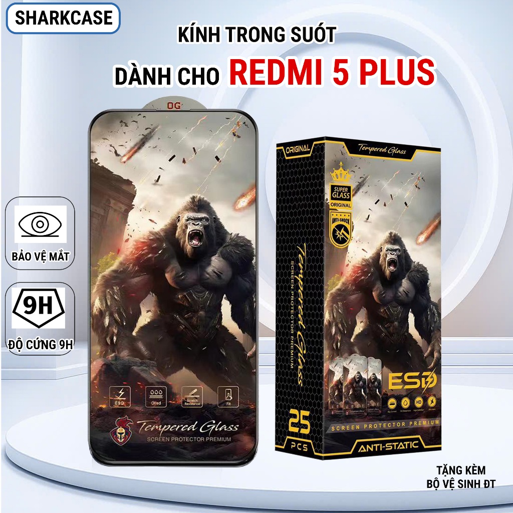 Kính cường lực Redmi 5 Plus cao cấp full màn trong suốt bảo vệ màn hình dt shark case