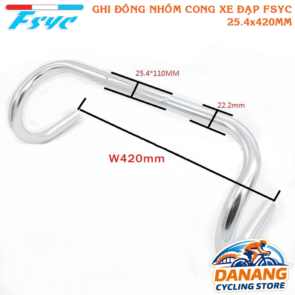 Ghi Đông Cong Xe Đạp Nhôm FSYC 25.4 x 420mm – Màu Bạc