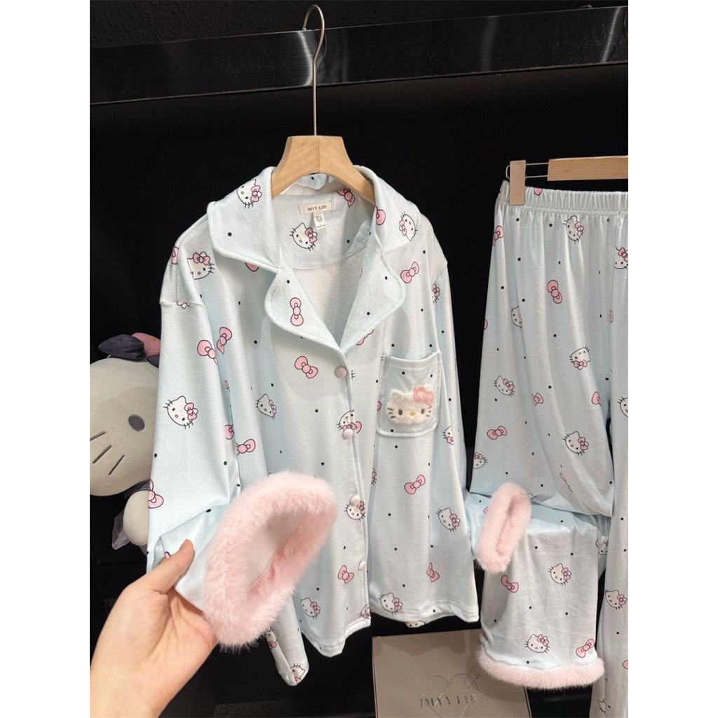 Bộ Pijama Hello Kitty Nỉ Tuyết Cao Cấp – Mềm Ấm, Dễ Thương