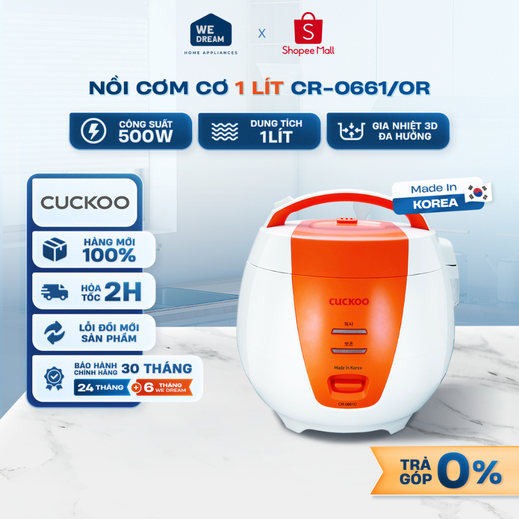 CR-0661 - Nồi Cơm Điện Cuckoo 1 Lít CR-0661/OR Màu Cam - Hàng Chính Hãng, Mới 100%