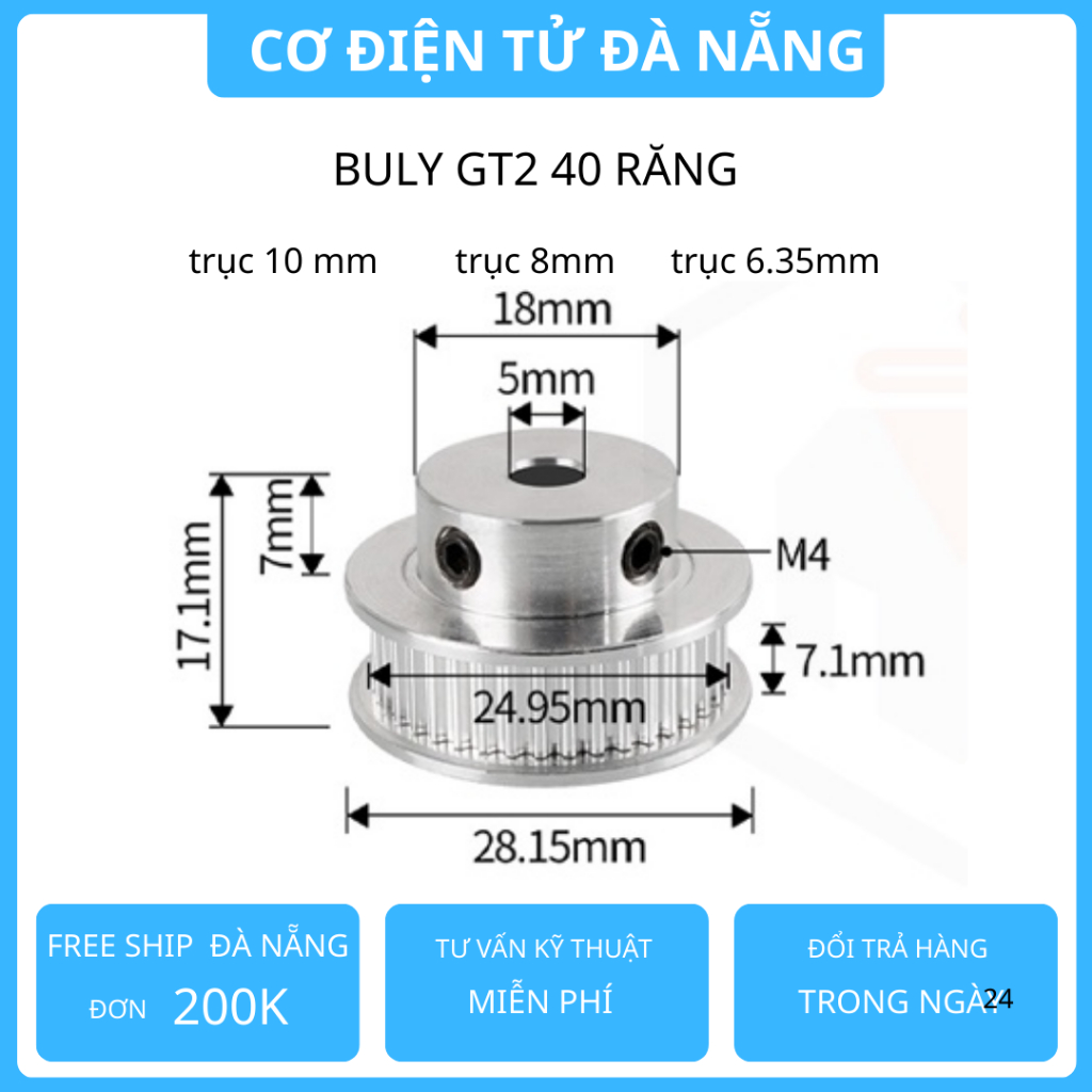 Puly Dây Đai GT2 40 răng Bánh răng Pulley Puli Buly Buli Bánh đai