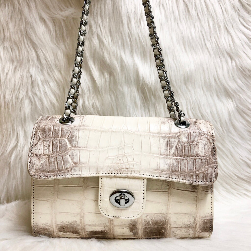 Túi đeo vai nữ, da bụng cá sấu bạch tạng, size 22cm