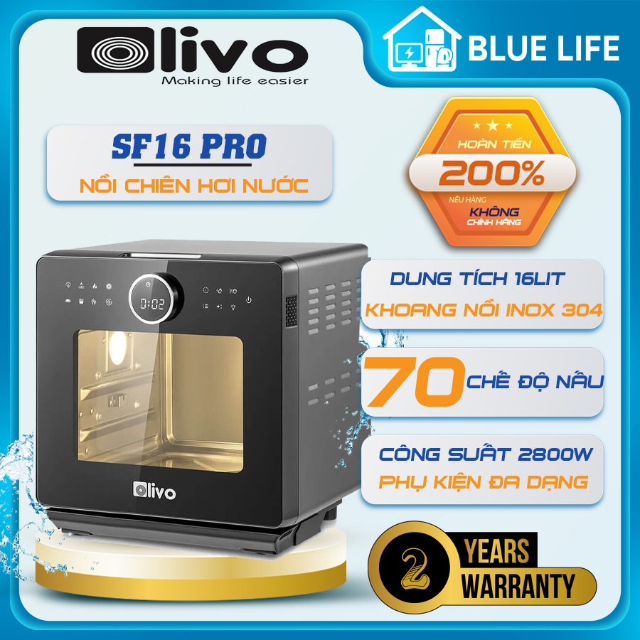 Nồi Chiên Hơi Nước OLIVO SF16 PRO, Date Mới 2026 70 Chức Năng Nấu, 16Lit - 2800w, Hàng Chính Hãng