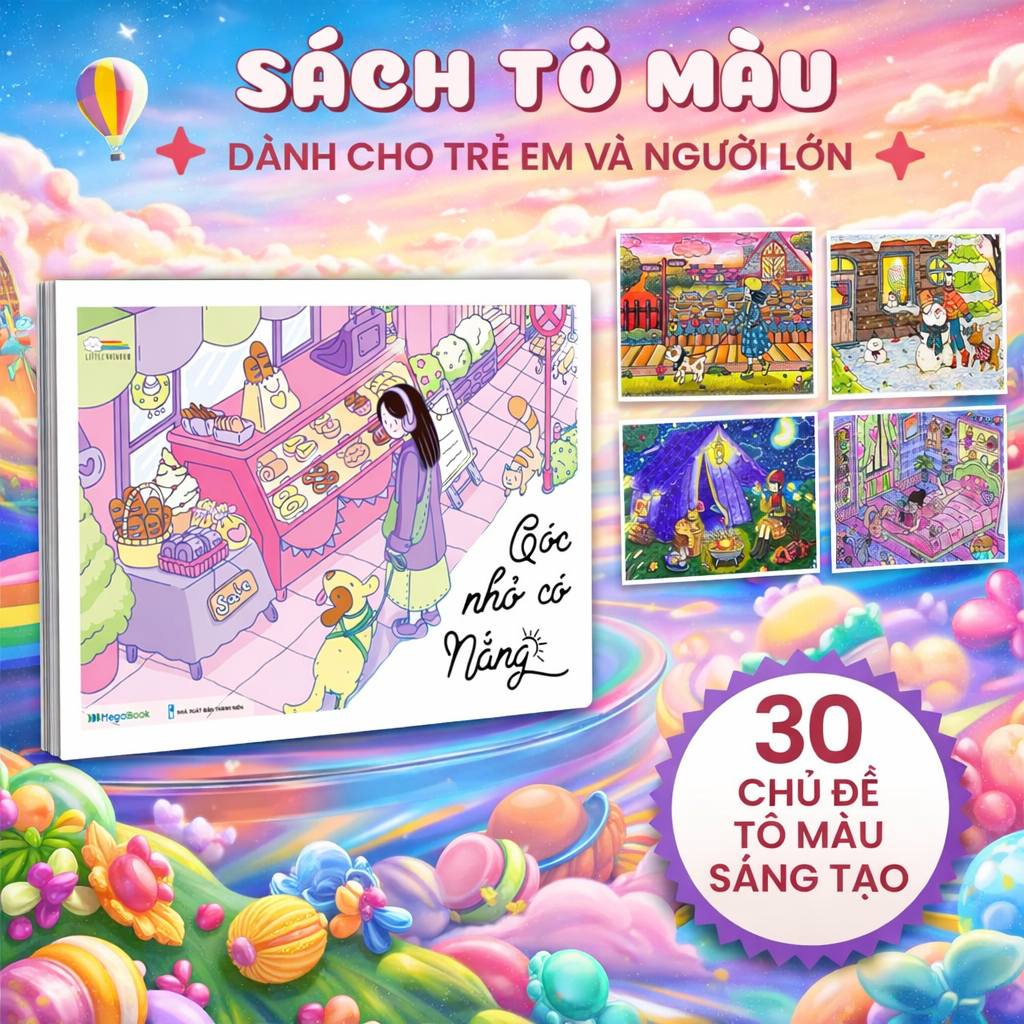 Sách Tô Màu Góc Nhỏ Có Nắng 30 Chủ Đề Phong Phú , Tô Màu Chữa Lành Thư Giãn