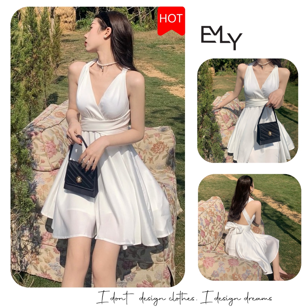 Đầm nữ trắng dáng xòe midi Emilyshop