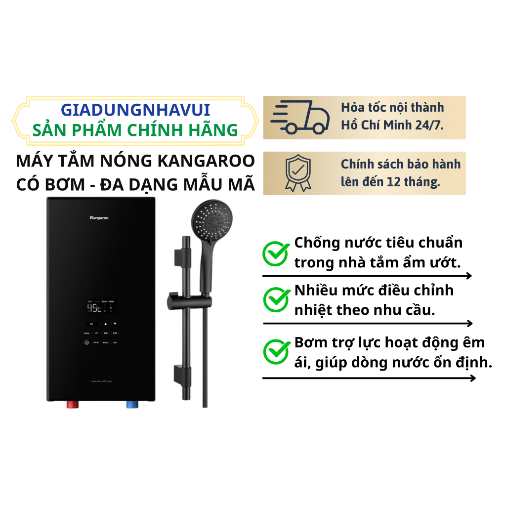 MÁY TẮM NÓNG KANGAROO CÓ BƠM KGWD45P1/KGWD45P2/KG589GP