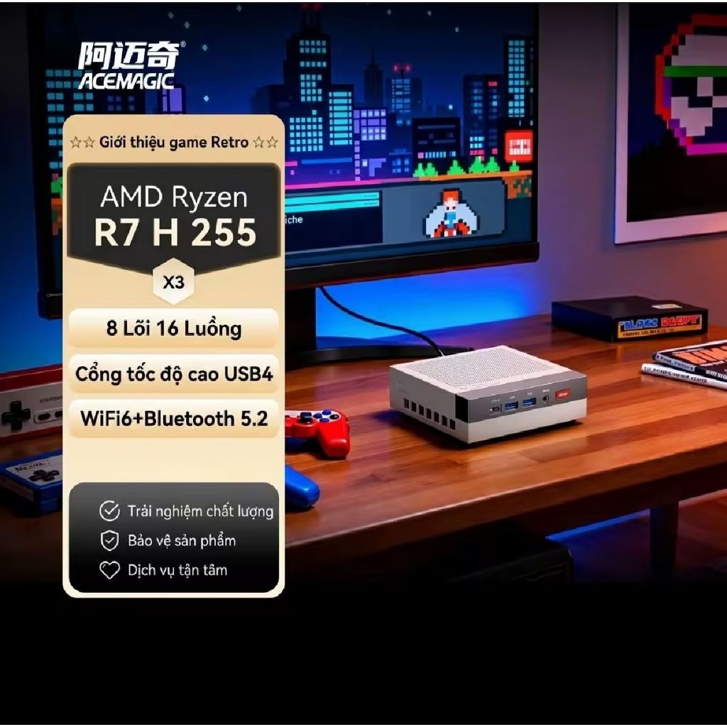 mini PC Acemagic X3 Retro Ryzen 7 H255  |  F2A R7 - 8845HS | F1A R7 - 7840HS USB4 HDMI x2 Thiết kế S