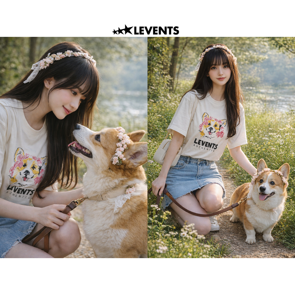 𝐋𝐄𝐕𝐄𝐍𝐓𝐒 | Corgi Flower Oversize Tee / Trắng