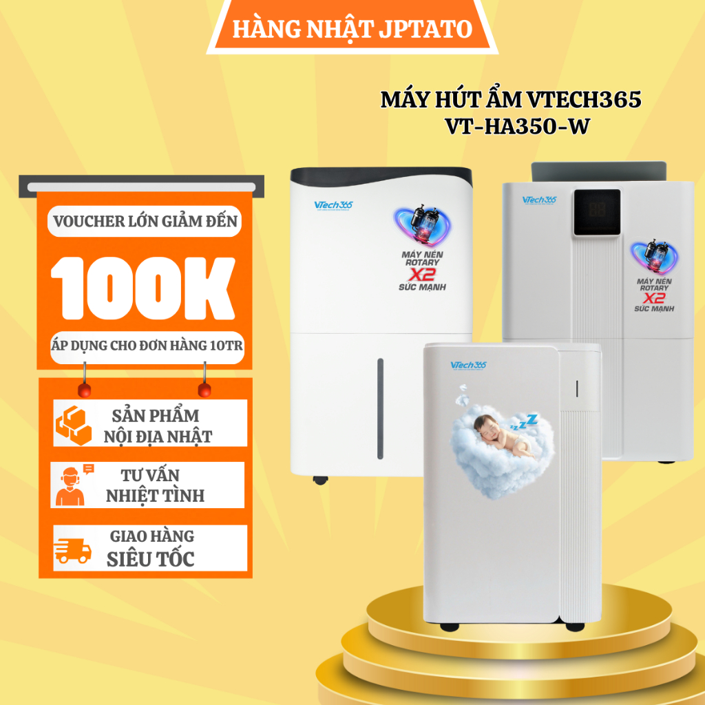 Máy hút ẩm Vtech365 VT-HA350-W công suất hút 35L/ngày diện tích sử dụng 70m2 mới nhất 2025