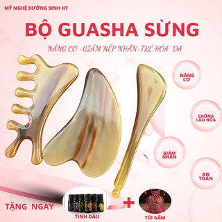 Bộ dụng cụ massage mặt bằng sừng tự nhiên giúp hỗ trọ nâng cơ,giảm nếp nhăn,chống lão hoá-MỸ NGHỆ DƯỠNG SINH HT