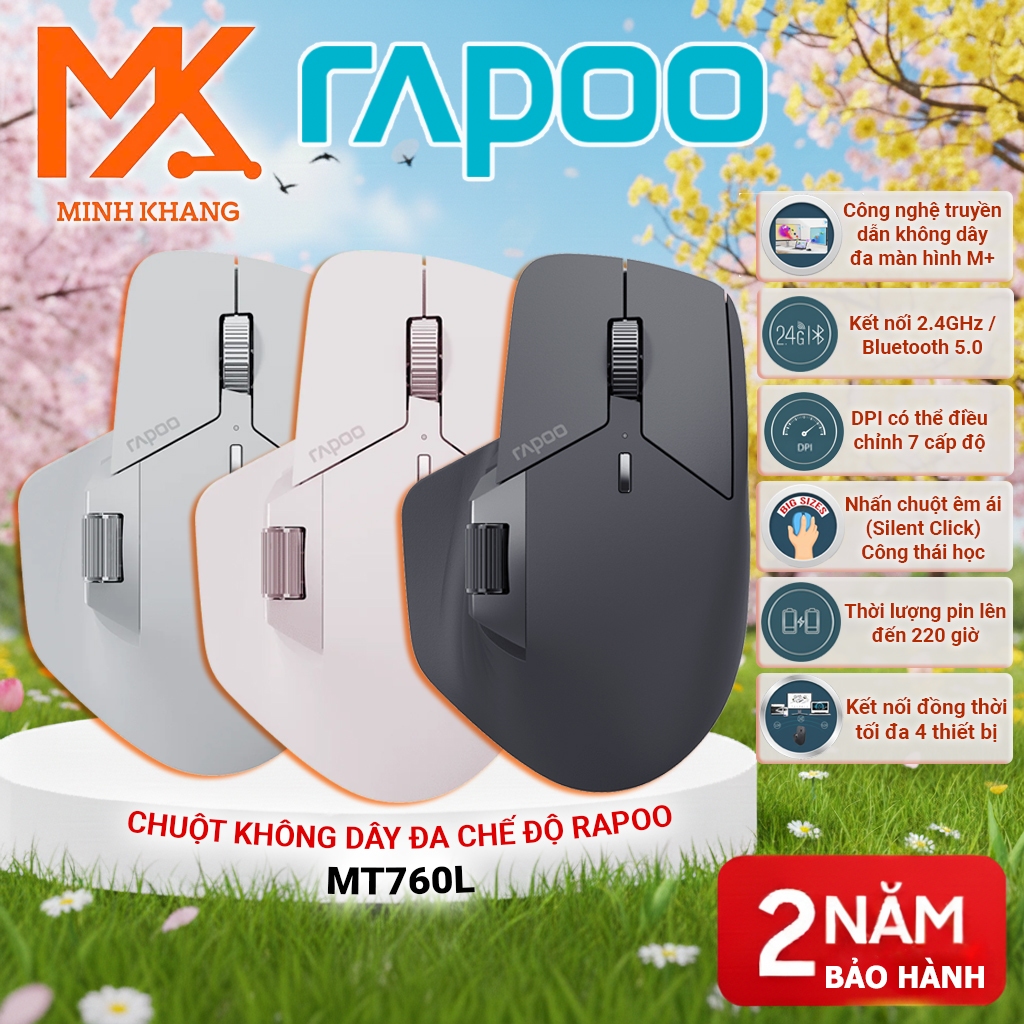 [RAPOO CHÍNH HÃNG]Chuột Không Dây Rapoo MT760M – Đa Thiết Bị, Truyền Màn Hình Chéo, DPI 4000, Chuột 