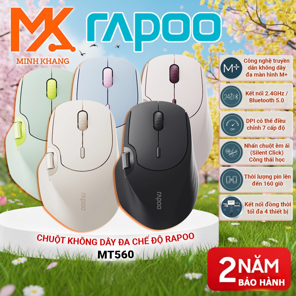 {Rapoo Chính Hãng} Rapoo MT560 Chuột Không Dây Đa Chế Độ – Bluetooth & 2.4GHz – Pin Sạc Lithium – DP