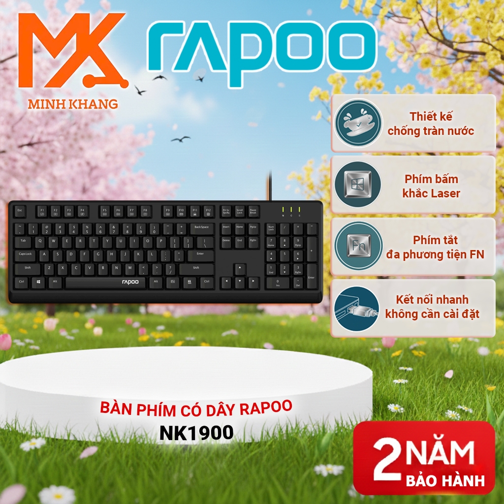 [RAPOO NK1900] Bàn Phím Có Dây USB Chính Hãng – Gõ Êm, Chống Tràn, Dùng Cho Máy Tính Laptop