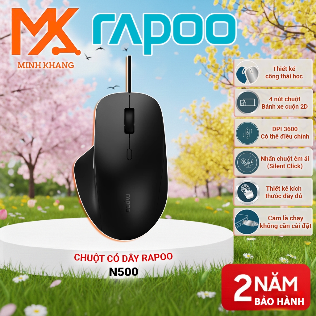[RAPOO CHÍNH HÃNG] Chuột Có Dây Rapoo N500 – Chuột Quang Bền Bỉ, Dùng Văn Phòng & Gaming Nhẹ - Chuột