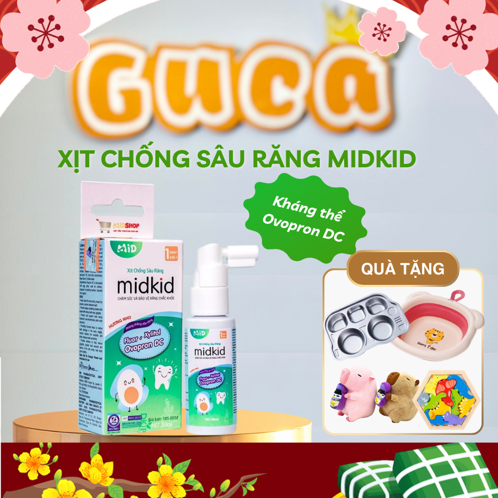 Xịt chống sâu răng cho bé midkid giảm hôi miệng, ố vàng răng, sâu sún răng, an toàn cho bé, hương nho 30ml