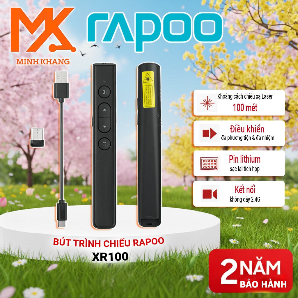 [Rapoo Chính Hãng] Bút Trình Chiếu Không Dây Rapoo XR100 – Laser Đỏ, USB Receiver, Hỗ Trợ PowerPoint