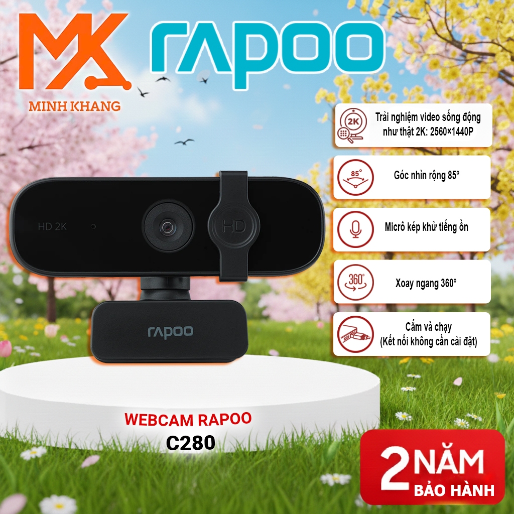 [Rapoo Chính Hãng] Webcam Rapoo C280 – Độ phân giải Full HD 1080P, Tự động lấy nét, Mic kép khử ồn, 