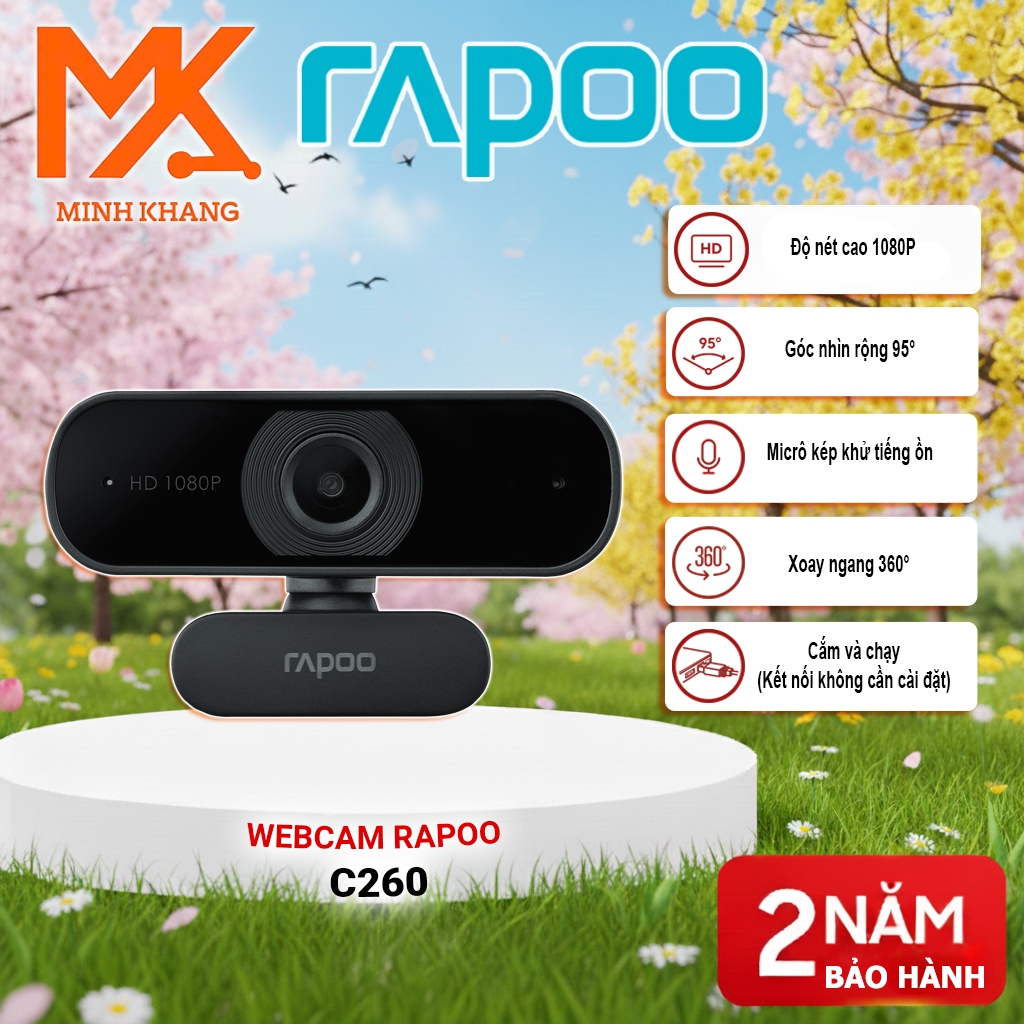 [Rapoo Chính Hãng] Webcam Rapoo C260 Full HD 1080p – Tự động lấy nét, Mic giảm ồn, Góc rộng 80°, Cắm