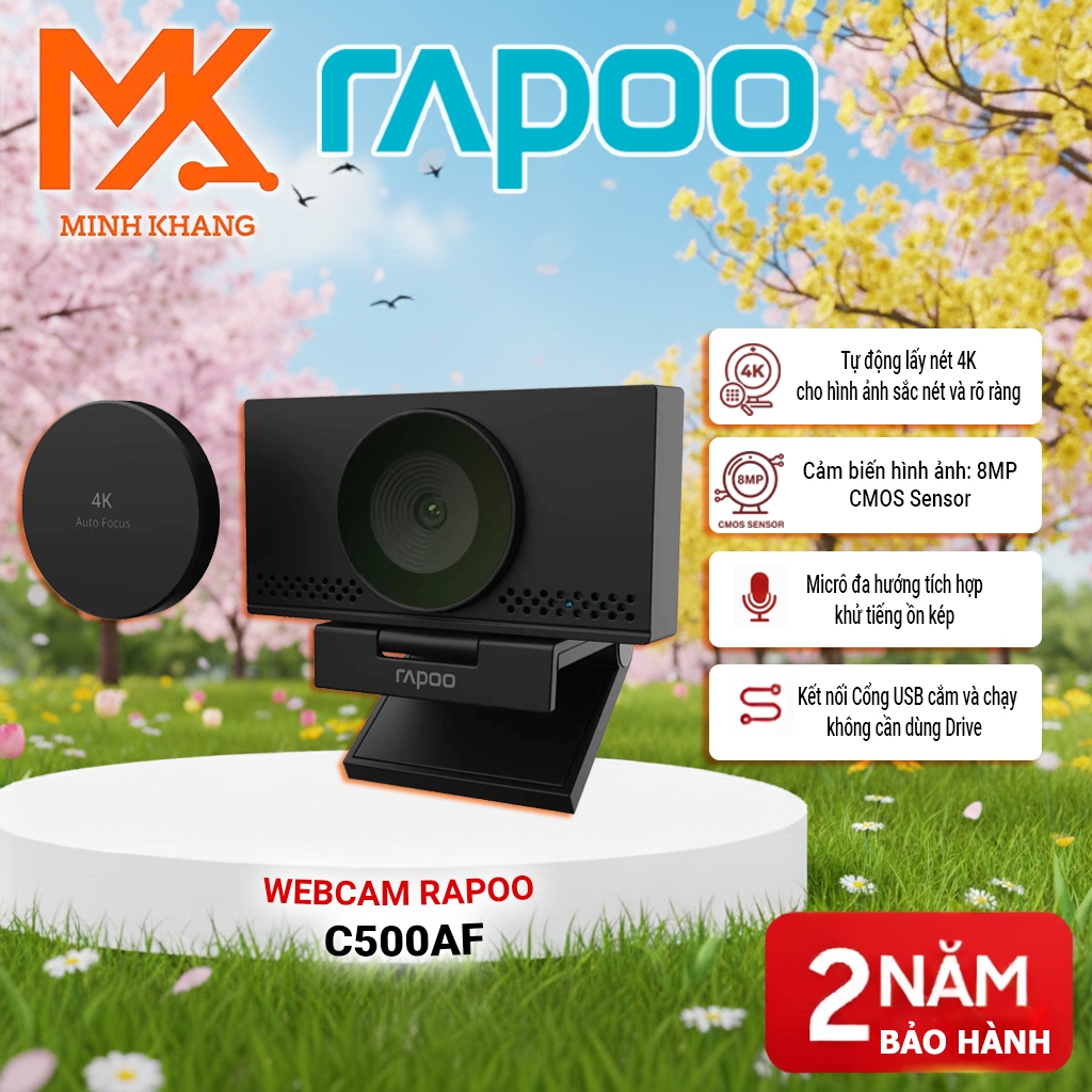[Chính Hãng Rapoo] Webcam Rapoo C500AF – Độ phân giải 4K Ultra HD, Tự động lấy nét, Mic kép khử ồn, 