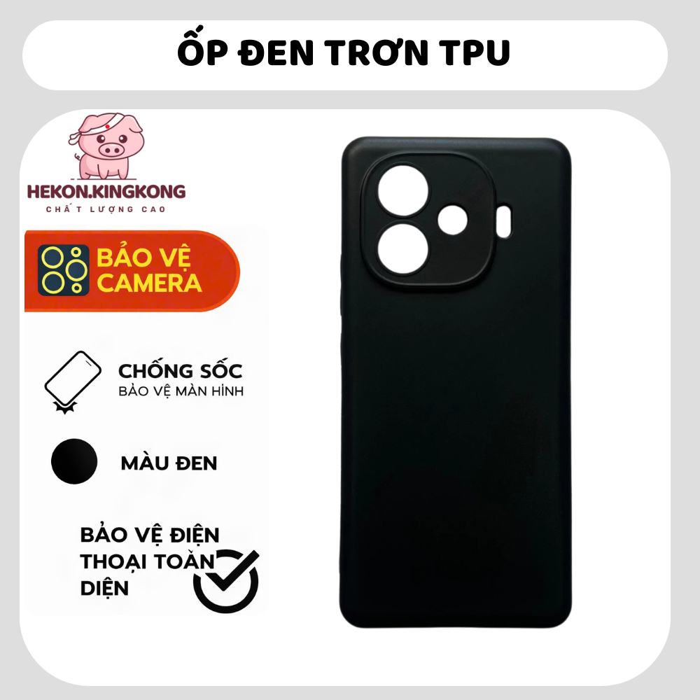Ốp lưng TPU đen IQoo Z9/ Z9 Turbo/ Z9 Turbo Pro Plus cạnh vuông, bảo vệ máy toàn diện-HEKON