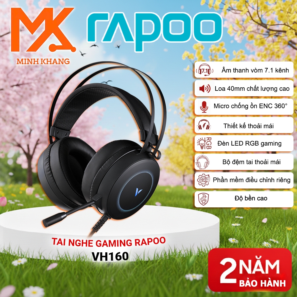 [CHÍNH HÃNG] Tai Nghe Gaming Rapoo VH160 – Âm Thanh Vòm 7.1 Kênh Ảo, Đèn LED, Mic Chống Ồn