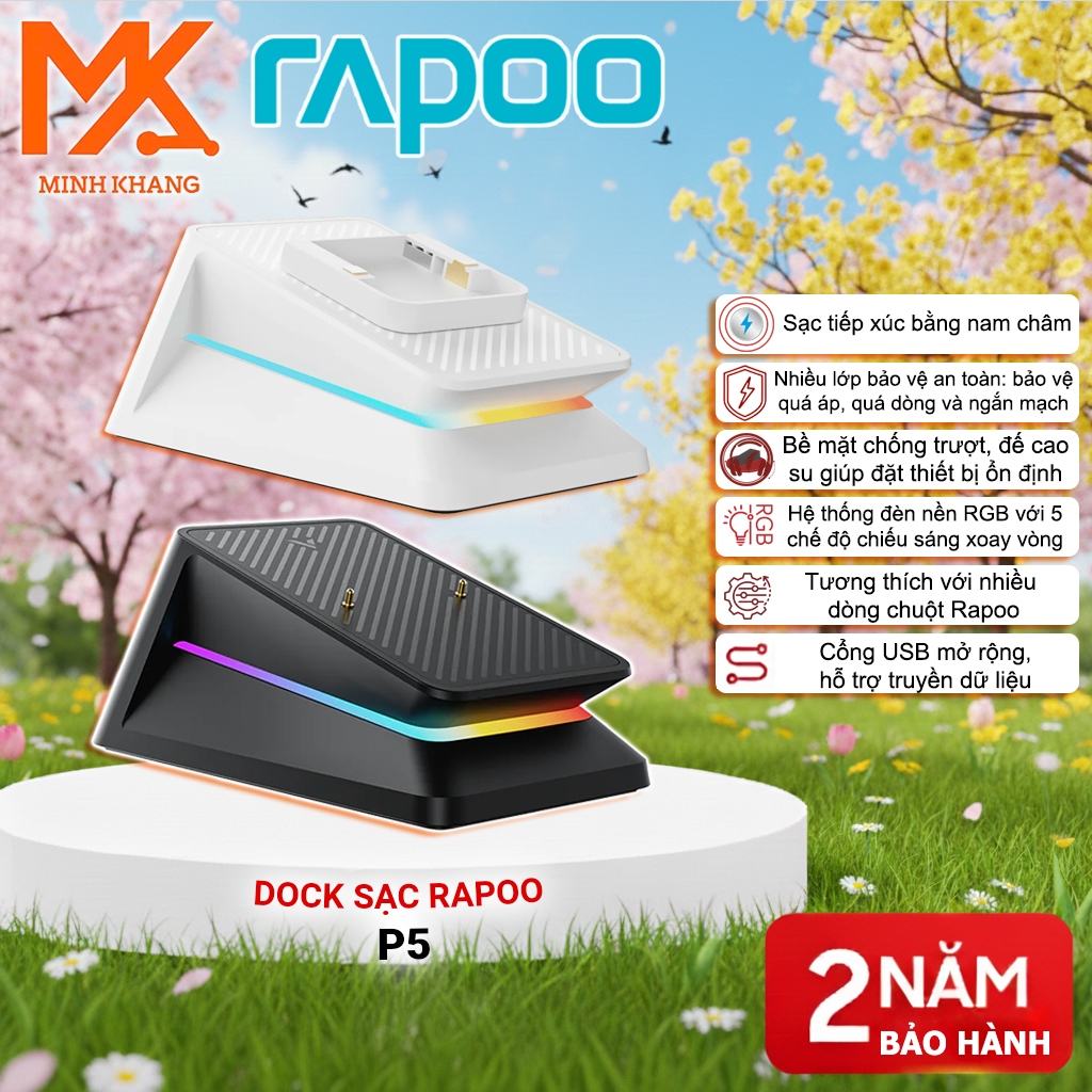 [Rapoo Chính Hãng] Đế Sạc Tiếp Xúc Rapoo P5 – Đèn Nền RGB, Sạc Nhanh & Ổn Định – Phụ Kiện Gaming