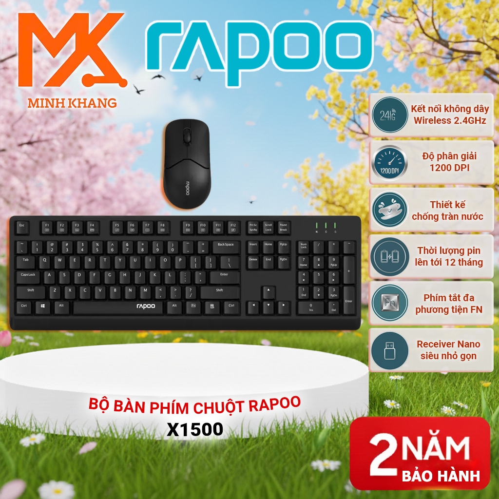 [Rapoo Chính Hãng]Bộ bàn phím + chuột Rapoo X1500 – kết nối KHÔNG DÂY ổn định, gõ êm, chuột nhạy