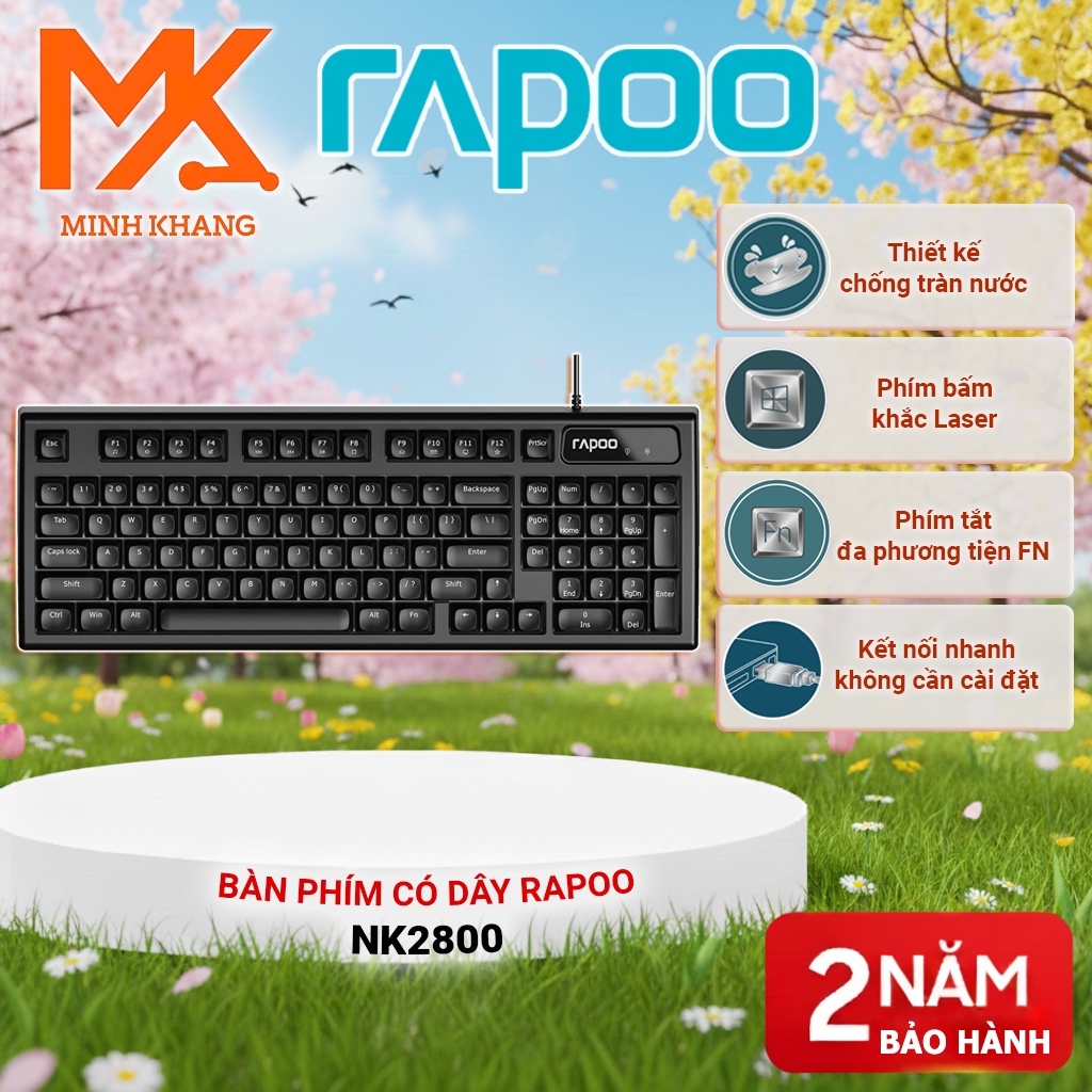 [Chính Hãng] Bàn Phím Giả Cơ Rapoo NK2800 – Gõ Êm, Phản Hồi Cực Đã, Cắm Là Dùng Cho PC/Laptop