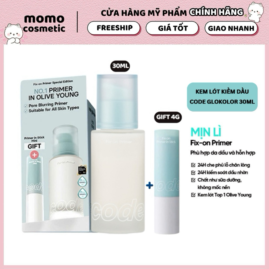 Set kem lót Code Glokolor Fix On Primer 30ml