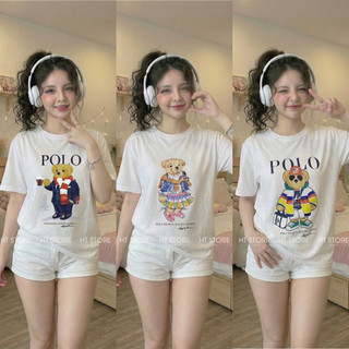 Áo Thun Tay Ngắn Cổ Tròn Hình Gấu Dễ Thương Chuẩn Xịn