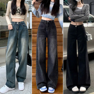 Quần jeans wash nữ WHOSE dáng ống suông rộng lưng cao màu xanh xám SMOKE V2 CẠP CAO phong cách RETRO 2024