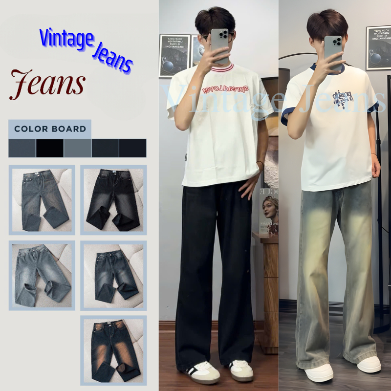 [DEAL MỞ BÁN] Quần Jean Nam Ống Rộng Màu Trắng Be Tôn Dáng Form Unisex, Quần Bò Nam Dáng Đứng Vải Demin Phong Cách Smoke