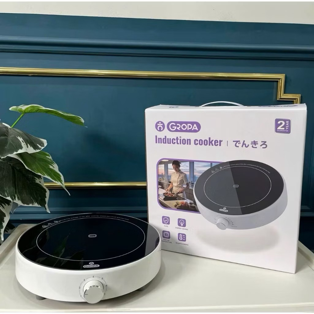 Bếp từ tròn mặt kính cường lực Gropa 2200W - Hàng chính hãng bảo hành 12 tháng màu đen