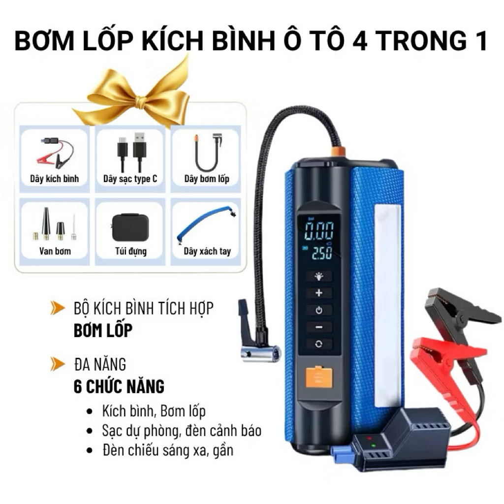 Bơm Ô Tô Kích Bình Ô Tô 4 Trong 1 Wisezen