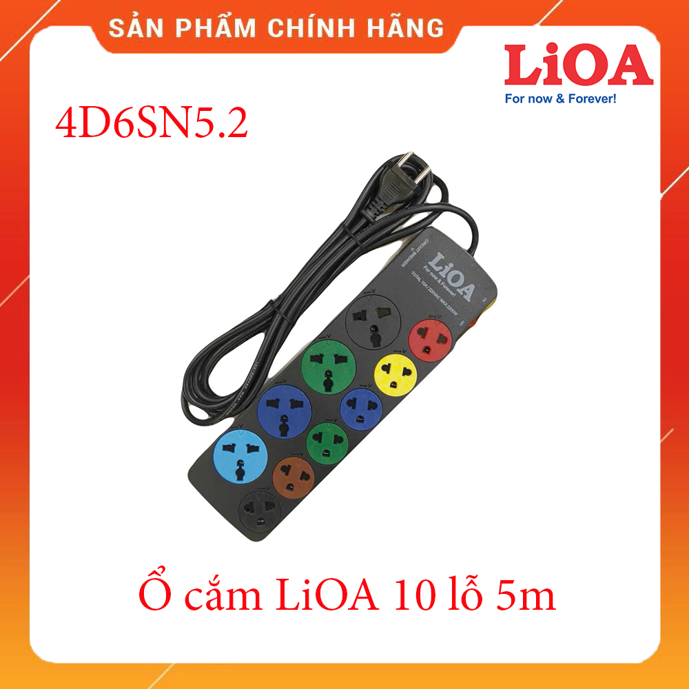 Ổ cắm điện LiOA 10 lỗ 5m 4D6S52 3 chấu đa năng kéo dài chính hãng