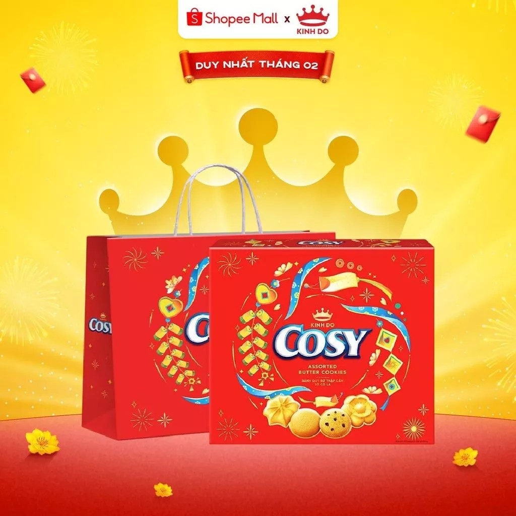 Hộp Bánh Quy Cosy Tết 2026 Thập Cẩm Vị Socola 315g Kèm Túi Giây