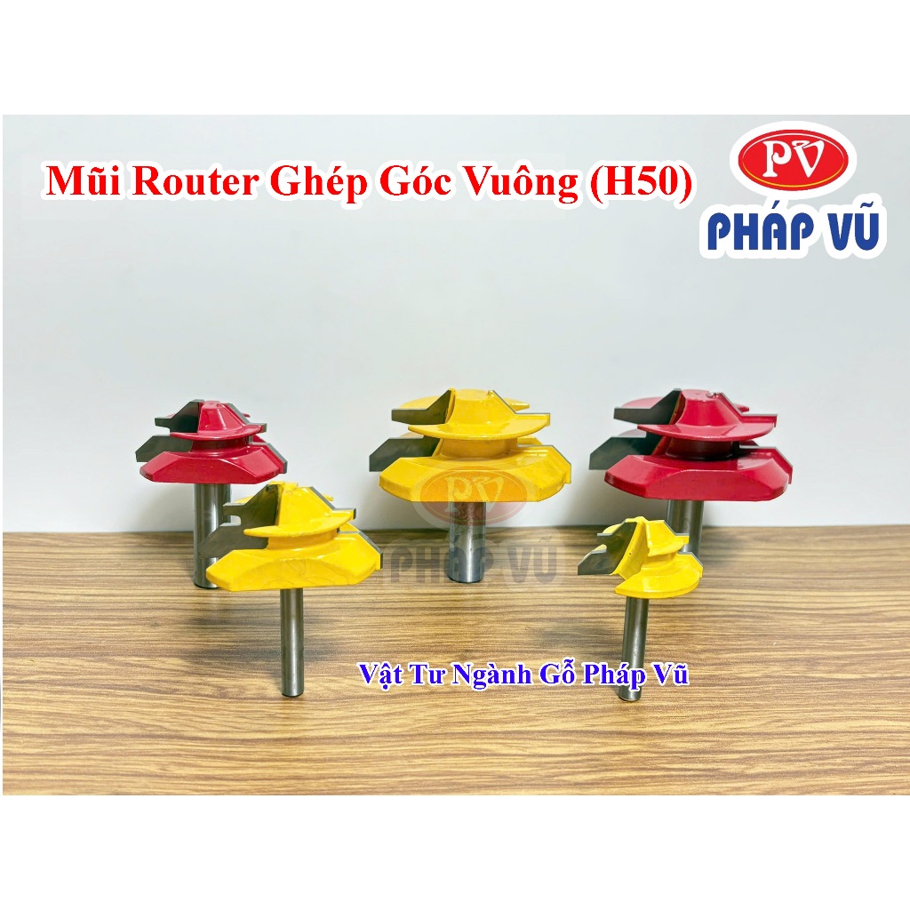 Mũi phay, mũi router ghép góc vuông- ghép hộp 45 độ cốt lớn 12li7 và cốt nhỏ 6li3 ( H50 ) - Ngành gỗ