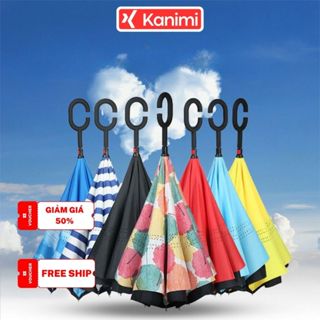 Ô Đi Mưa 2 Lớp Thế Hệ Mới - Khung Kép Cứng Cáp Chống Gió Lật, Thiết Kế Gấp Ngược Giữ Khô Sàn Xe